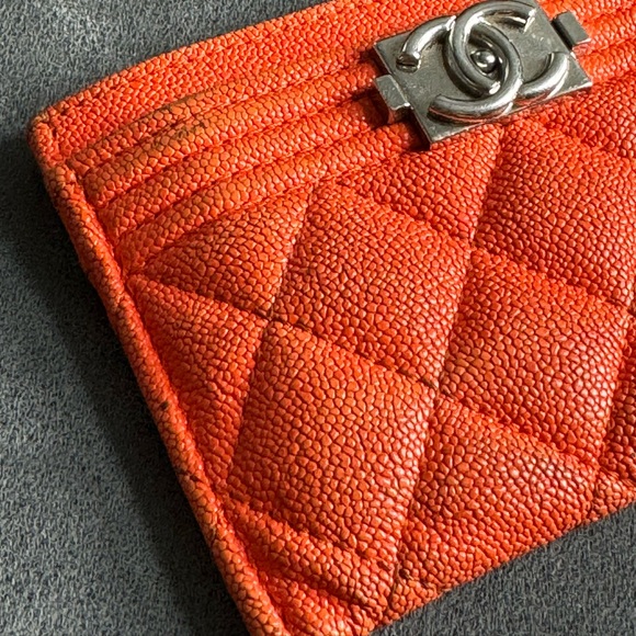 Chanel Caviar Boy Cardholder in Orange SHW - Picture 7 of 11